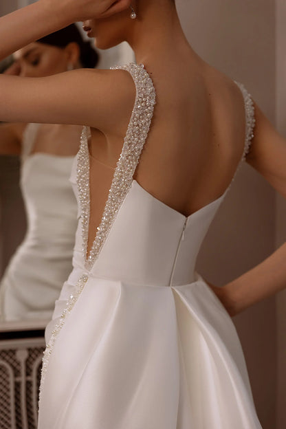 Sharon Said Satin Mermaid Wedding Dress Luxury Beaded Pearls Long Train Sexy Backless Bridal Gowns SW490 Customized