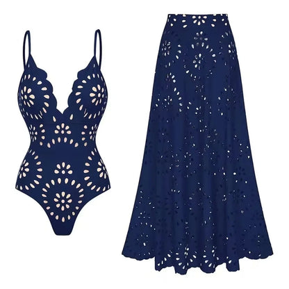 Sexy Women's Lace Hollow Breathable Swimsuit Set Solid Color Backless 2 Piece Beach Beachwear Swimwear Women Beach Swimsuit Good Vibrations