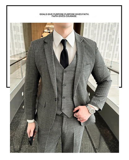 Quality Three-piece Suit Vest Trousers Set for Men Korean Fashion Slim Fit Business Casual Wedding Handsome Style