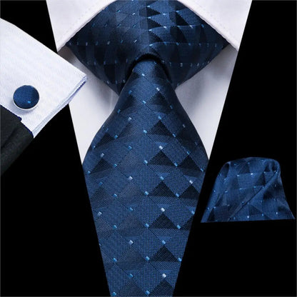 Hi-Tie Navy Blue Solid Paisley Silk Wedding Tie For Men Hanky Cufflink Mens Necktie Set Business Party New Design Dropshipping Good Vibrations