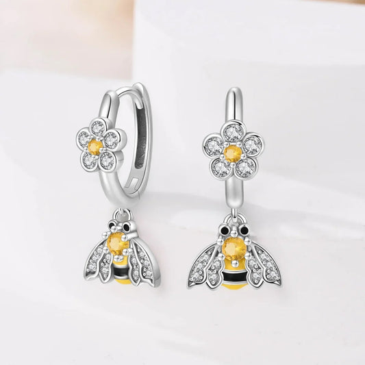 925 Silver Spring Flowers Earrings Colorful Purple Dopamine Butterfly Bee Sweet Romantic Hoop Earrings for Women Party Fine Gift Good Vibrations