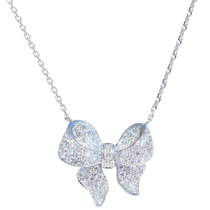 Ins Delicate 925 SIlver Needle Jewelry Set Silver Color Micro Pave Zircon Bowknot Necklace+earrings Fashion Statement Bijoux Good Vibrations Adult Super Store