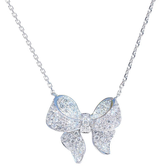 Ins Delicate 925 SIlver Needle Jewelry Set Silver Color Micro Pave Zircon Bowknot Necklace+earrings Fashion Statement Bijoux Good Vibrations Adult Super Store