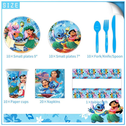 Disney Lilo Stitch Theme Birthday Party Supplies Tableware Set Children Birthday Party Cutlery Decoration Napkin Paper Cup Good Vibrations