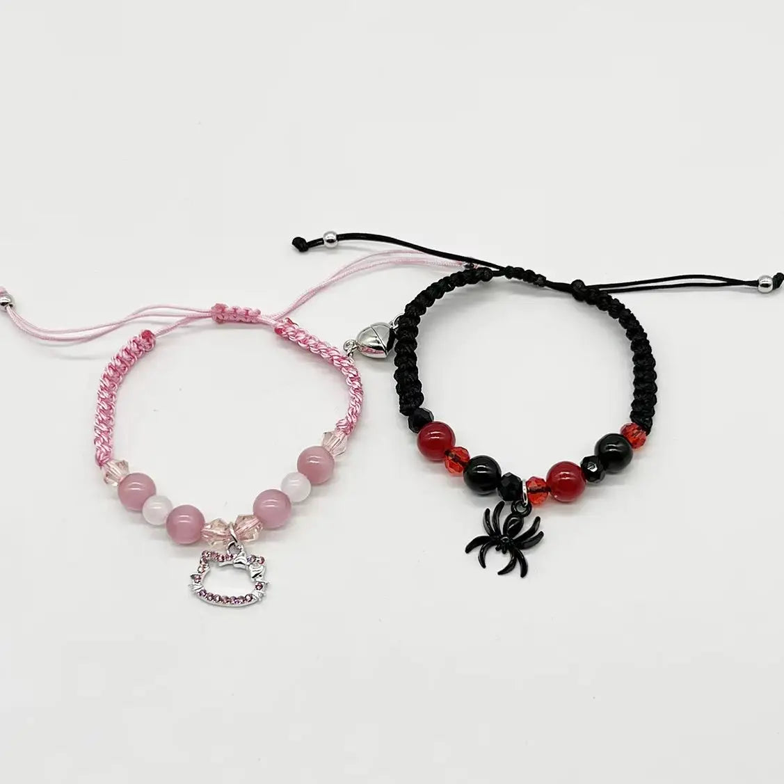 2PCS Black Goth Spider Emo Boho Bracelets for Best Friend Bff Halloween Matching Rope Chain Bracelet for Couples Bracelets Gifts Good Vibrations