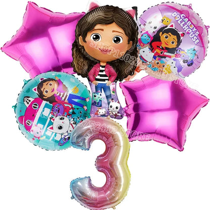 Gabby Dollhouse Birthday Party Supplies Kids Disposable Tableware Backdrop Cake Decoration Girl Baby Shower Numbers Balloon Gift Good Vibrations