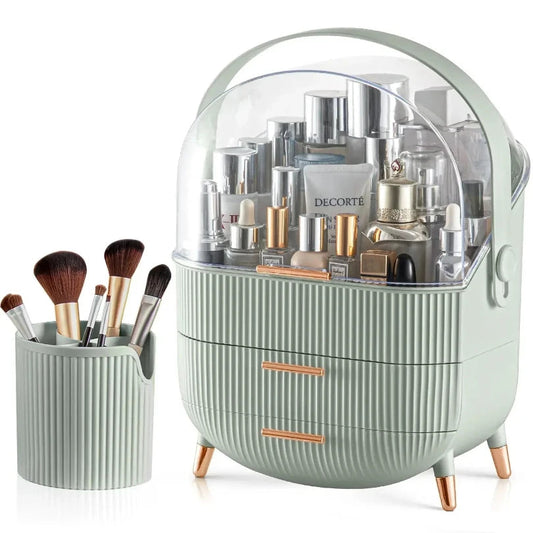Makeup Organizer with 2 Drawers and Brush Storage Box, Cosmetic Display Case for Vanity and Bathroom Countertop Storag Good Vibrations