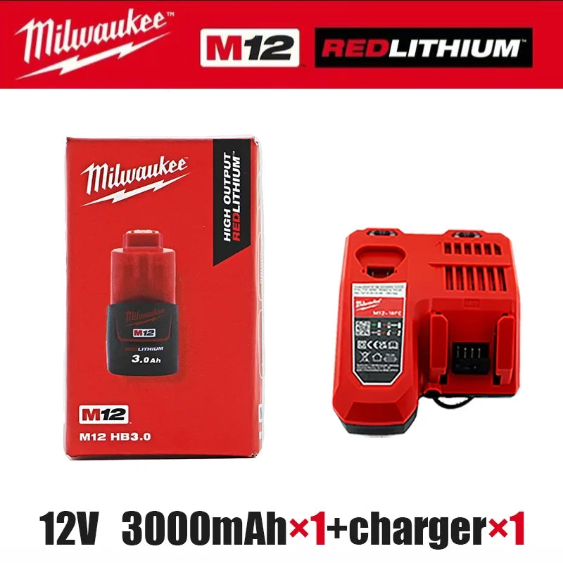 Milwaukee 12V Battery, Comes with Packaging Color Box  12V Battery M12B6 6000mAh  Rechargeable tool battery M12 Hot Promotion Good Vibrations