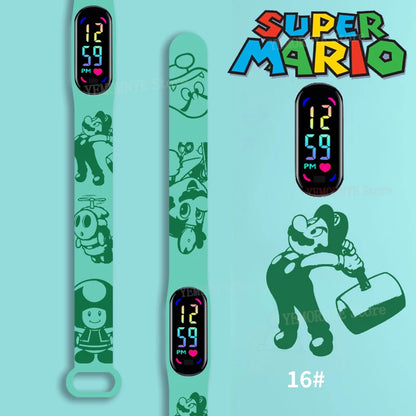 Mario Bros Children's Watches Action Figures Luigi Princess Peach Yoshi Bowser kids Sport Wristband Waterproof Digital Watch Toy Good Vibrations