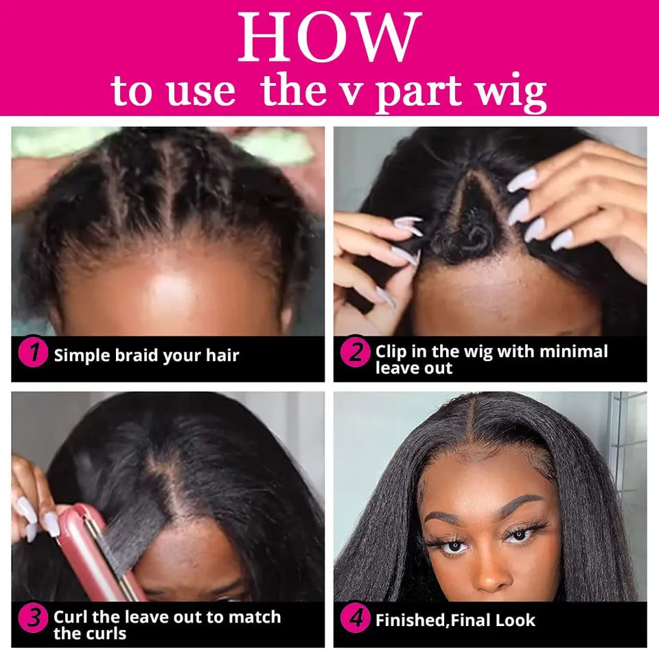 U V Part Wig Human Hair No Leave Out No Glue Kinky Straight U Part Wig Glueless Yaki Straight Human Hair Wigs For Women Virgin Good Vibrations