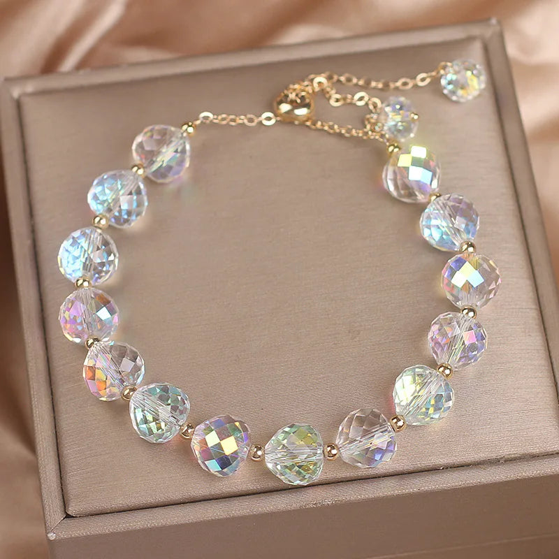 Crystal Woven Female Bracelet New Fashion Shiny Crystal Stone Beads Elasticity Rope Bracelets for Women Sweet Jewelry Good Vibrations