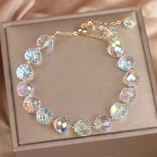 Crystal Woven Female Bracelet New Fashion Shiny Crystal Stone Beads Elasticity Rope Bracelets for Women Sweet Jewelry Good Vibrations