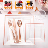 Popular - 350Pcs Rose Gold Plastic Plates - Clear Rose Gold Disposable Dinnerware Sets for 50Guests include 100 Plates 50 Cups Good Vibrations