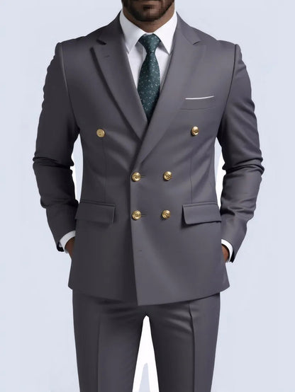 Suit (Blazer + Trousers) Men's Fashionable Gentleman Business Double-breasted Solid-color Banquet Host Casual Wedding Suit Good Vibrations