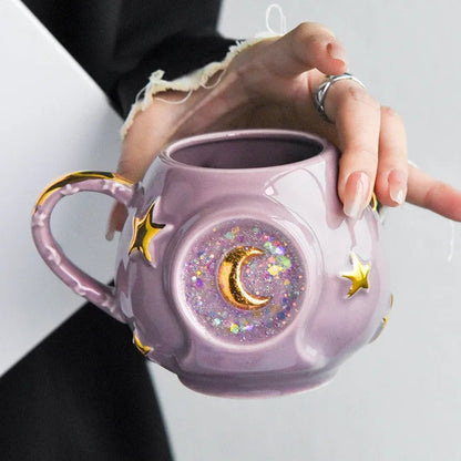 Ceramic Starry Sky Cup Sparkling Cup with High Appearance, Colorful Stars, Creative Birthday Gift, Mug with Hand Gift, Water Cup Good Vibrations Adult Super Store