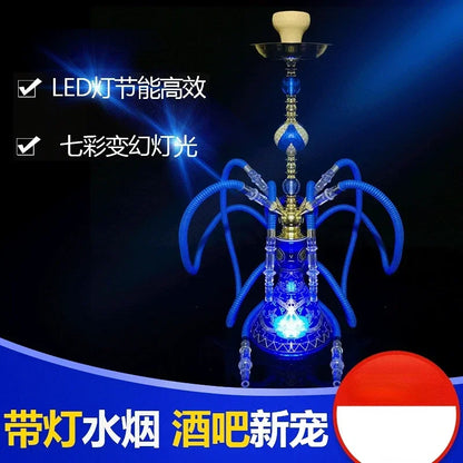 Bar KTV large LED hookah set with multicolor lighting, glass material, suitable for group use.