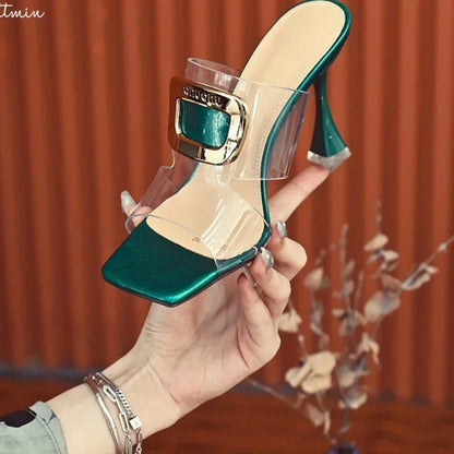 High Heels Slippers Women Pumps Shoes Dress 2024 New Summer Luxury Brand Sexy Party Designer Sandals Fashion Transparency Slides Good Vibrations