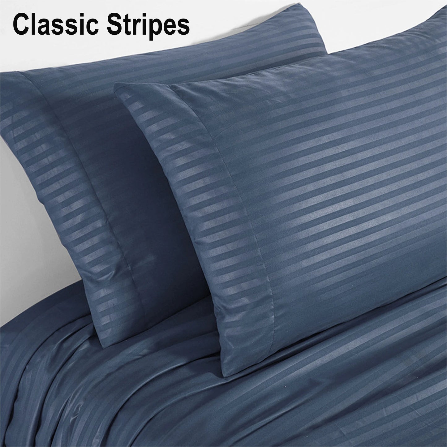 Battilo Bed Sheets 4 Pieces Set Luxury Fitted Flat Sheet with Pillowcases Solid Stripe Bedding Set For Twin Full Queen King Size Good Vibrations
