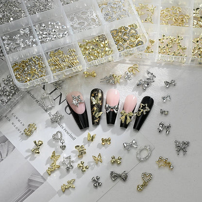 120pcs/box 3D Gold Bow Butterfly Nail Metal Charms Shiny Cute Bowtie/Diamond Star Nail Jewelry 120 Luxury Nail Art Supplies #RE4 Good Vibrations