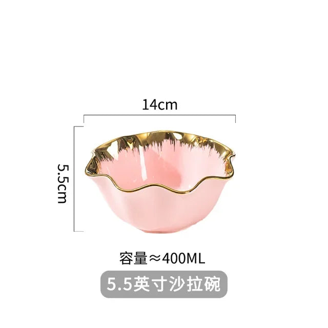 Nordic Luxury Ceramic Bowl Plate Set Tableware Creative Salad Vegetable Fruit Plate Dessert Noodle Bowl Crockery 8 inch Good Vibrations