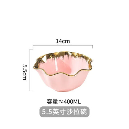 Nordic Luxury Ceramic Bowl Plate Set Tableware Creative Salad Vegetable Fruit Plate Dessert Noodle Bowl Crockery 8 inch Good Vibrations