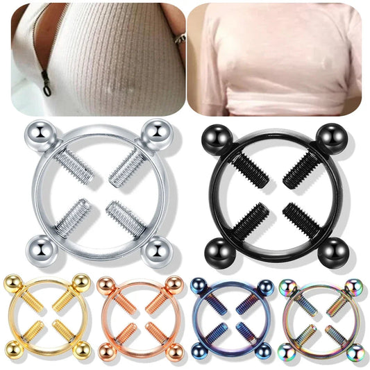 2pcs/lot Steel Round Screw Faux Nipple Clip Rings Sexy Piercing for Women Non Piercing Fake Breast Nail Shield Ring Jewelry Gift Good Vibrations