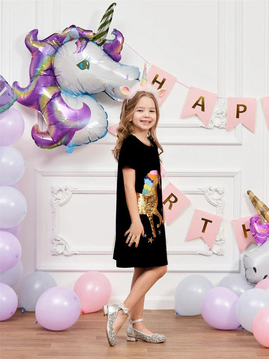 Girls' Summer Dress Children's A-line Cotton Dress Girls' Leisure Children's Unicorn Clothing SH5810 Good Vibrations