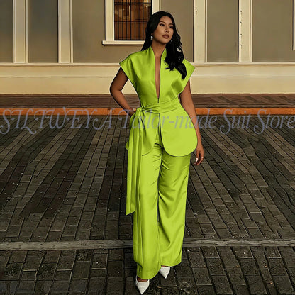 Modern Women Suits For Wedding Business Fashion 2 Pieces Sets Elegant Women's Sets Outfits Short Sleeves Jacket Pants Customized Good Vibrations