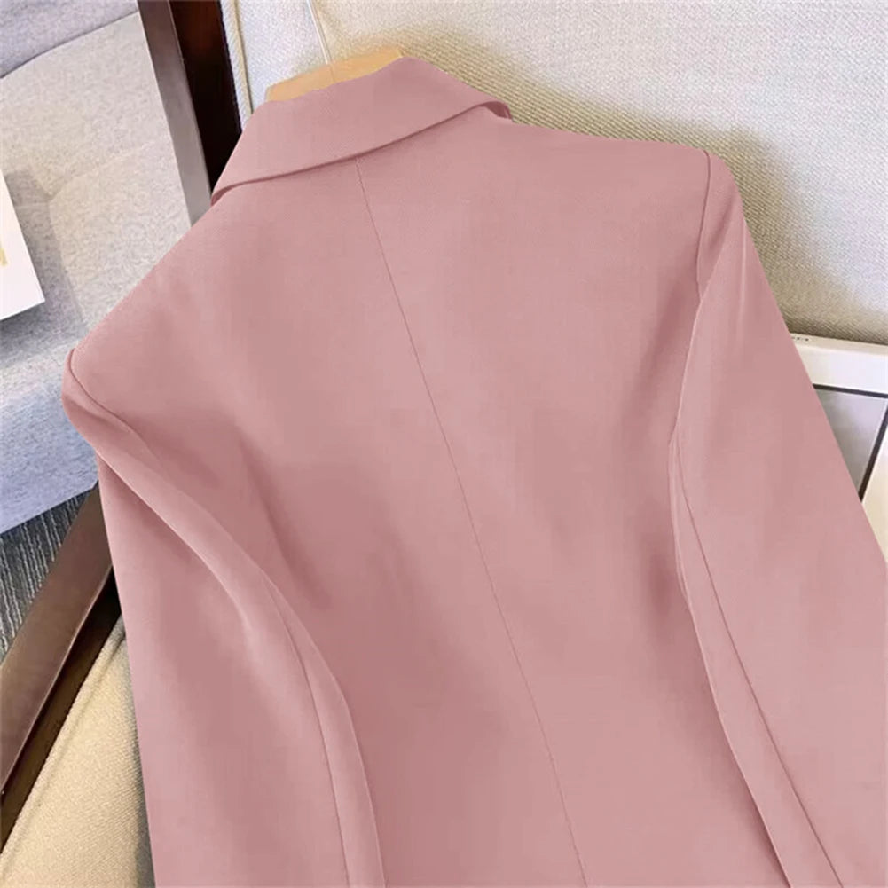Blazer For Women Elegant Suit Jacket Loose Long Sleeve Jacket Beige Casual Solid Color Blazer Fashion Lapel Neckline Style Good Vibrations