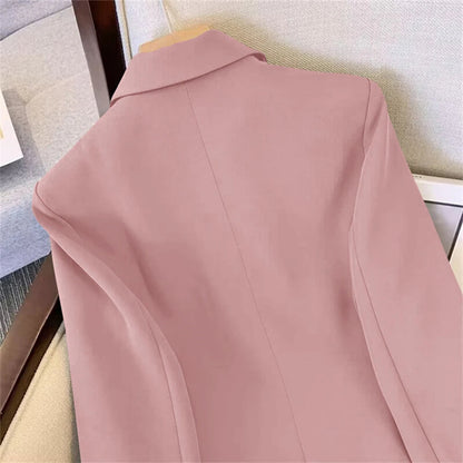 Blazer For Women Elegant Suit Jacket Loose Long Sleeve Jacket Beige Casual Solid Color Blazer Fashion Lapel Neckline Style Good Vibrations