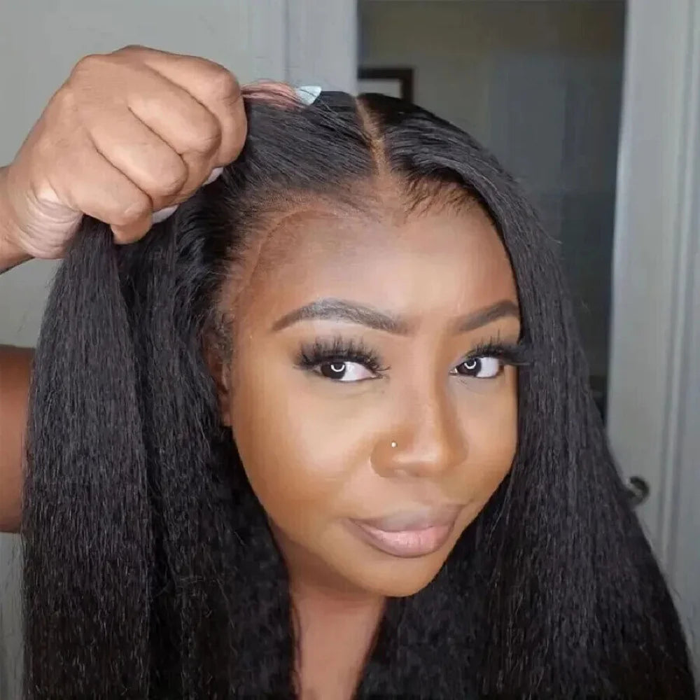 Glueless Wigs Human Hair For Women Kinky Straight Human Hair Wigs Pre Plucked Easy To Wear And Go 4x4 Lace Front Wig Nautural Good Vibrations