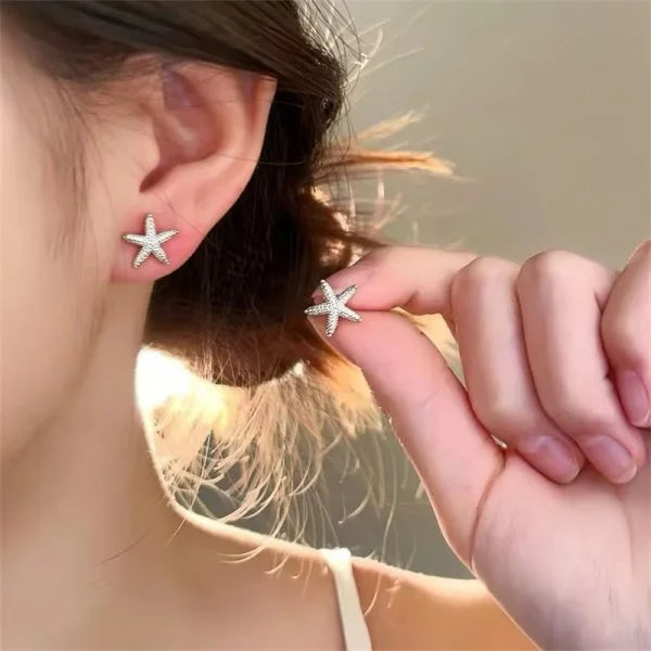 Fashion Asymmetric Ocean Style Earrings Stud  For Women Starfish Shell Earring Ear Ring Imitation Pearl Zircon Jewelry Gift Good Vibrations