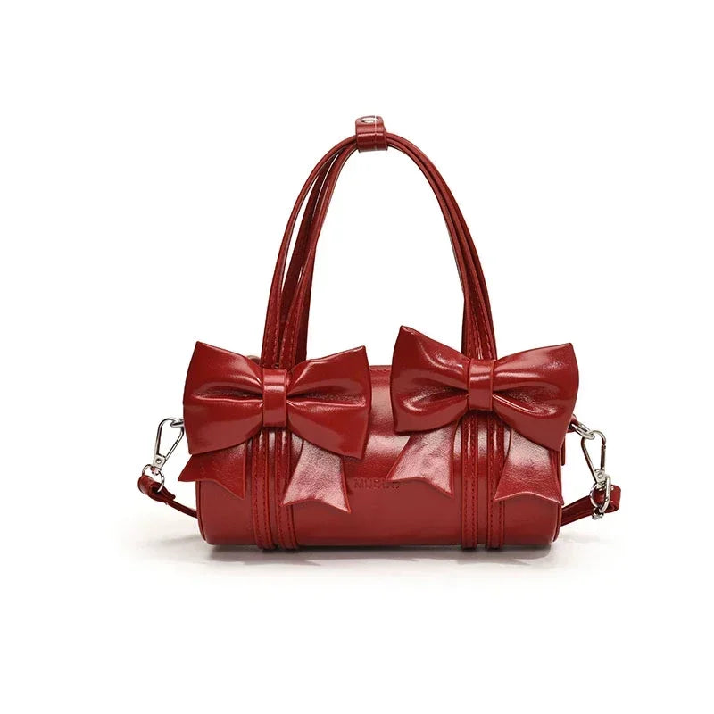 PU Leather  Exquisite Bow Glossy Boston Shoulder and Crossbody Bags Large Capacity Underarm Purse Suitable Various Occasion Good Vibrations