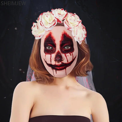 Halloween Gothic Bridal Veil Flower Headdress Bloody Mask Weird Role Playing Accessories Adult Horror Theme Party Costume Props Good Vibrations