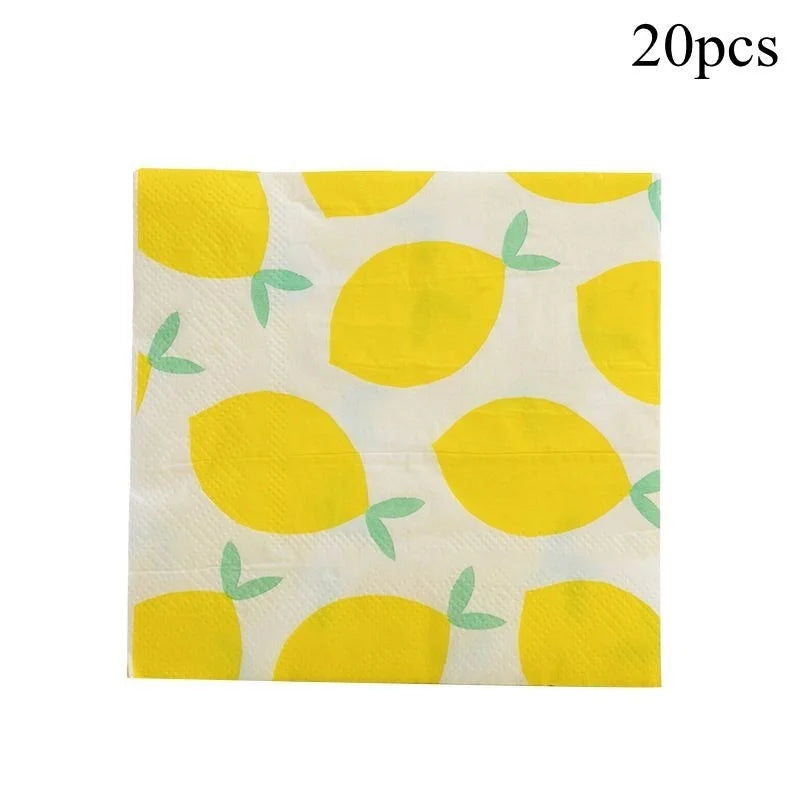 Lemon Disposable Tableware Paper Cups Plates Cake Toppers for Summer Lemon Happy Birthday Pool Party Decoration DIY Cake Supply Good Vibrations