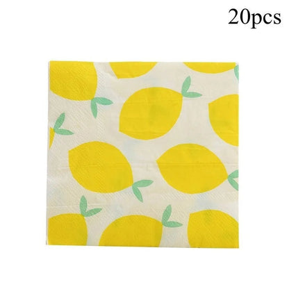 Lemon Disposable Tableware Paper Cups Plates Cake Toppers for Summer Lemon Happy Birthday Pool Party Decoration DIY Cake Supply Good Vibrations