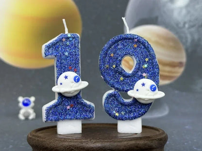 Number Birthday Candles Cake Party Decoration Birthday Candles Planet Universe Blue Boys and Girls Number0-9 Star Blue Party