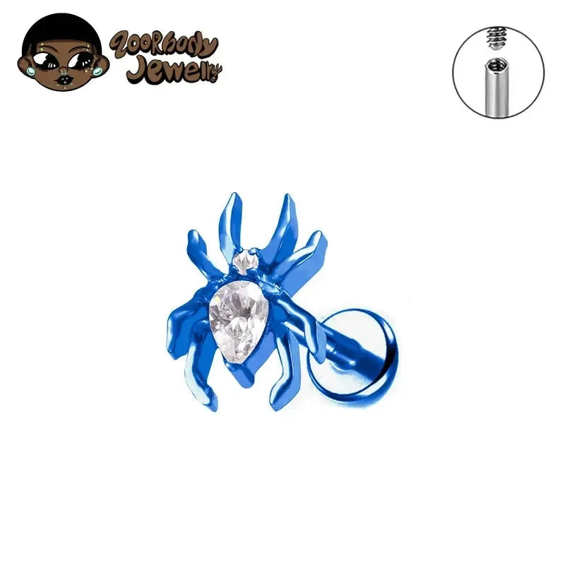 ASTM F136 Titanium 16G 18G Spider CZ Internal Thread Labret Stud Earring Nose Tragus Helix Flat Stud Halloween Body Piercing Good Vibrations