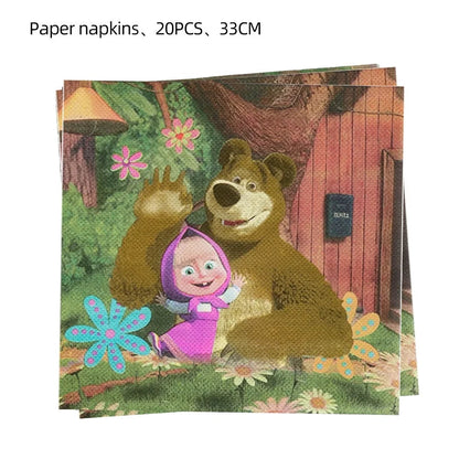 Girl and the Bear Birthday Decorations Disposable Tableware Tablecloth Cup Plate Napkin Balloons Baby Shower kids Party Favors Good Vibrations