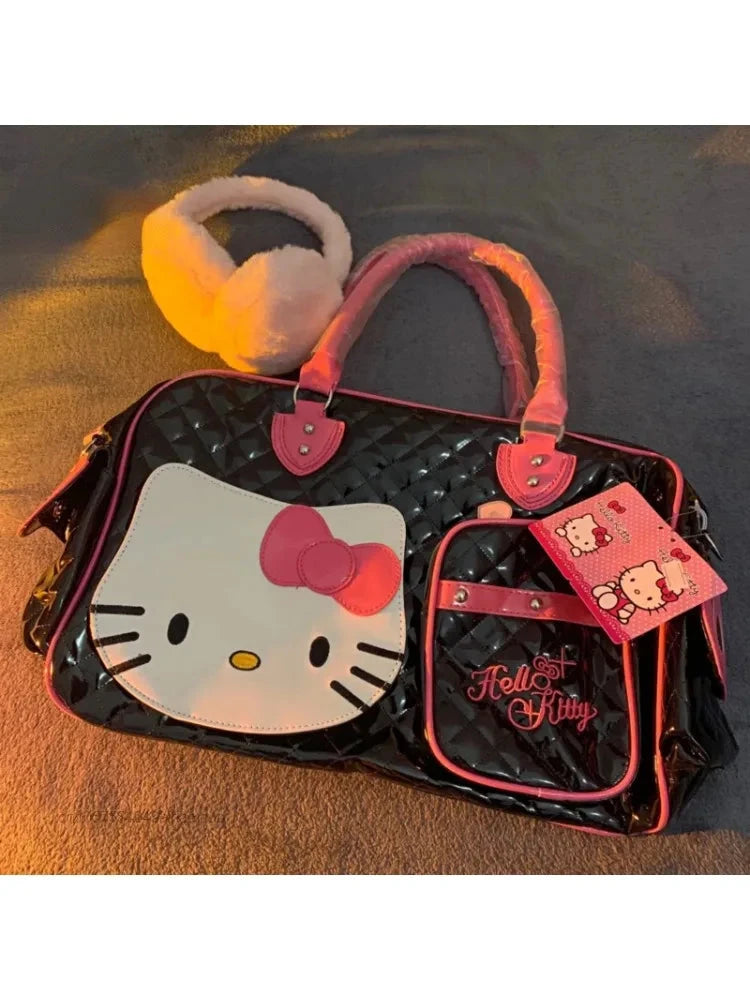 Sanrio Hello Kitty Large Capacity Crossbody Bag Pink Shoulder Bags For Women Y2k Sweet Girl PU Leather Handbag Good Vibrations