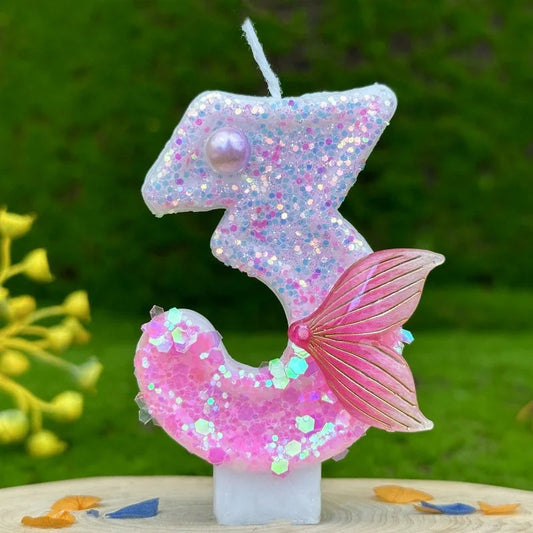 Digital Birthday Candles Party Decoration Birthday Pink Candles Sparkling Pink Beauty Fish Tail Wedding Boys Girls Gifts Number Good Vibrations