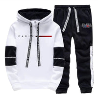 2025 Trendy Paris Print Hooded Tracksuit Men Winter Autumn Casual Jogging Outfit Athletic Sportswear Sweatpants Men's Clothes Good Vibrations