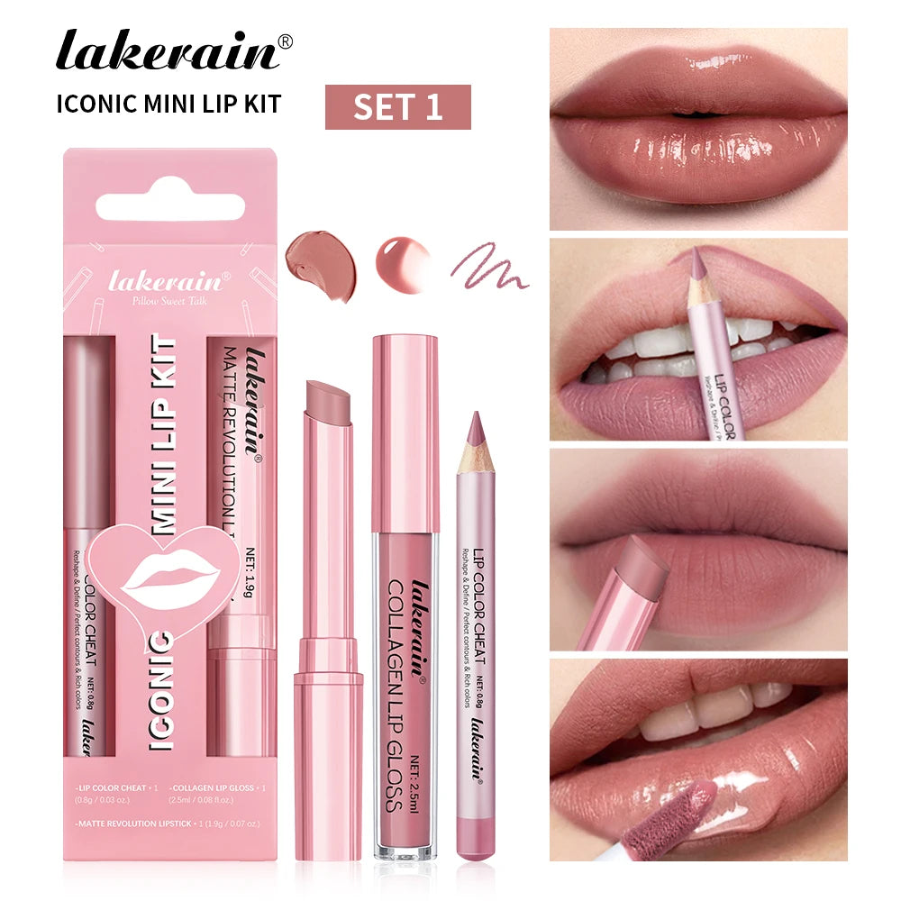 Lip Combo Matte Lipstick + Lip Liner Pen Lip Gloss Set Hydrating Matte Waterproof Long Lasting Lip lipstick set Lip Makeup Set Good Vibrations