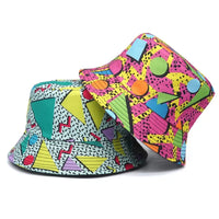 Print Design Bucket Hats Cool Personality Beach Double-sided Female Sun Hat Bucket Hat Panama Cap Fisherman Good Vibrations