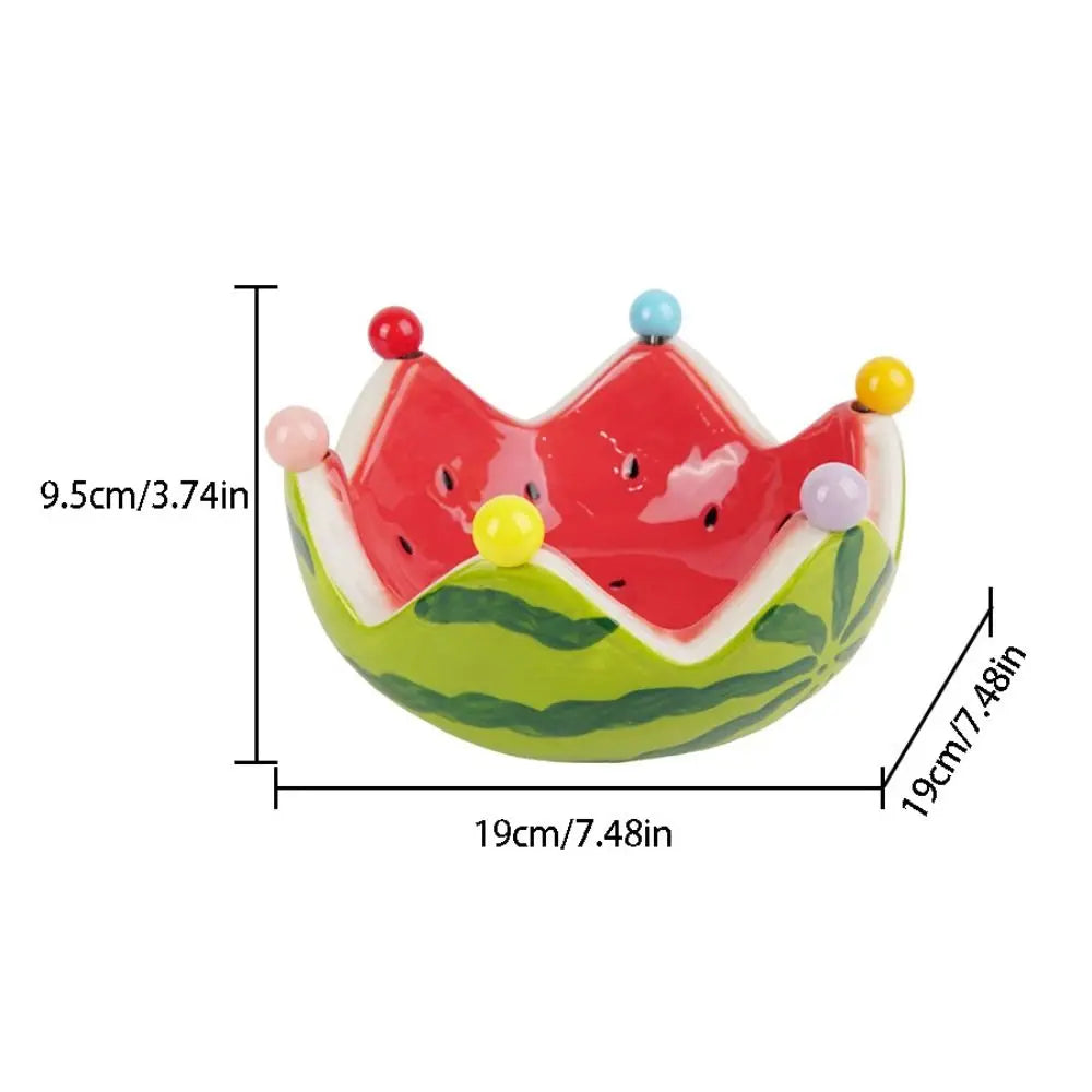 Ceramic Watermelon Shape Fruit Plate Cute Large Capacity Fruit Fork Dish with Forks Dessert Salad Bowl Cake Good Vibrations