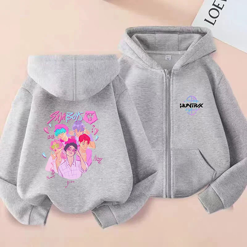 Demon Hunters K-pop Film Zipper Hoodie Fashion Oversized Jacket Zip Up Sweatshirt Streetwear Good Vibrations
