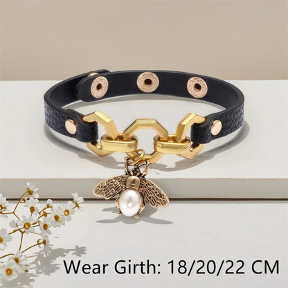 Charmsmic New Vivid Bee Pendant Charms Bracelets & Bangles For Women Punk Style Brown PU Leather Metal Button Jewelry 2024 Good Vibrations