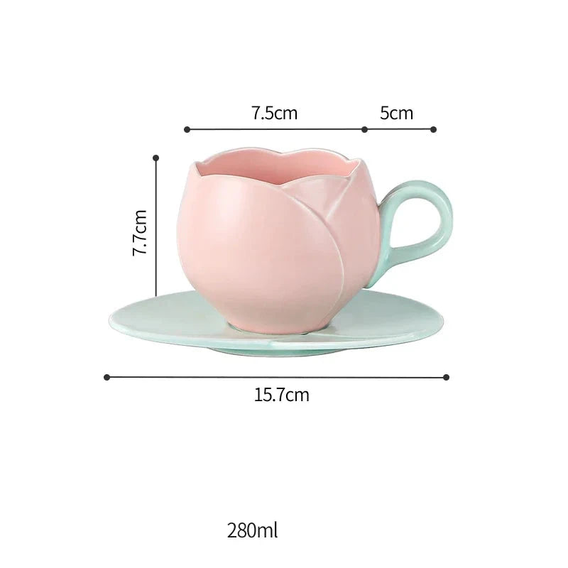 Tulip Luxury Ceramic Coffee Cup Saucer Set with Hand and Dish Milk Tea Cappuccino Tableware 280ml/320ml Birthday Couples Gifts Good Vibrations