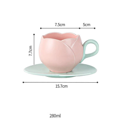 Tulip Luxury Ceramic Coffee Cup Saucer Set with Hand and Dish Milk Tea Cappuccino Tableware 280ml/320ml Birthday Couples Gifts Good Vibrations