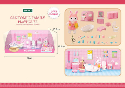 New Forest Family Microfilm Furniture Bathroon Kitchens Dining Bed Wardrobe Model Play House 1/12 Doll house Toys Birthday Gifts Good Vibrations